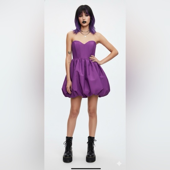 NWOT Zara Vibrant Purple Strapless Voluminous mini Dress - Picture 6 of 16